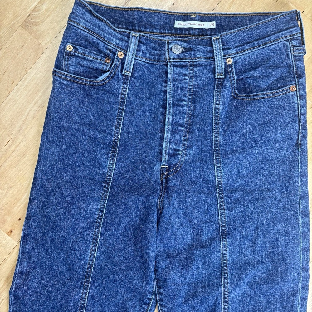 Levi's Women's Ribcage Straight Ankle Seamed Jeans 29x26 Dark Blue High Rise - Picture 2 of 13